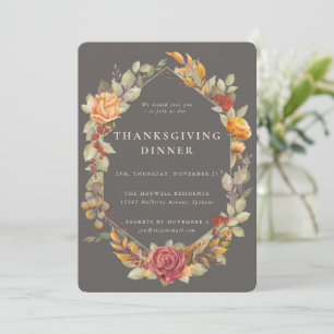 Elegant Autumnal Floral Border Thanksgiving Dinner Invitation