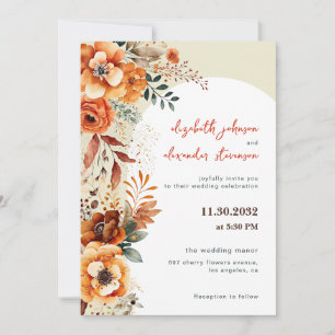 Elegant Autumnal Floral wedding 1 photo Invitation