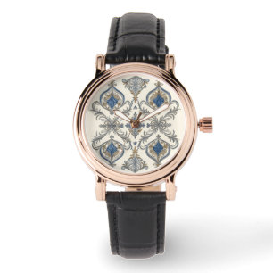 Élégant avec un motif artistique bleu gris, Montre