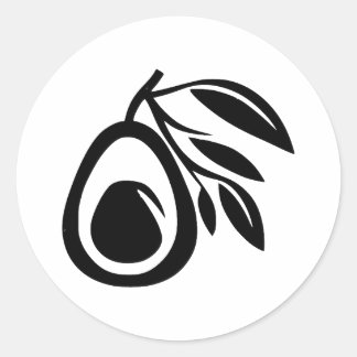 Elegant Avocado Silhouette in BW Classic Round Sticker