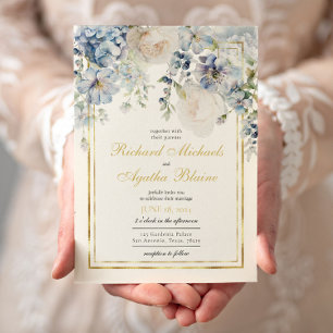 Elegant Azure Blue Floral Wedding  Invitation