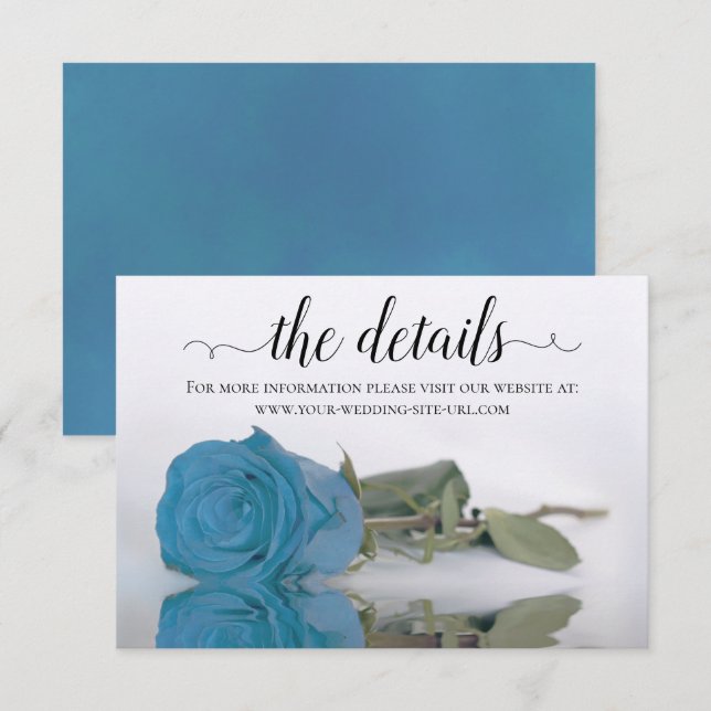 Elegant Azure Blue Rose Wedding Details Website Enclosure Card (Front/Back)