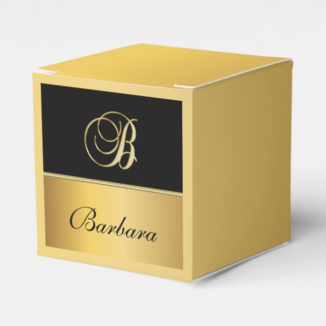 Elegant "B" Monogram Personalized Name Black Gold  Favor Box (Front Side)