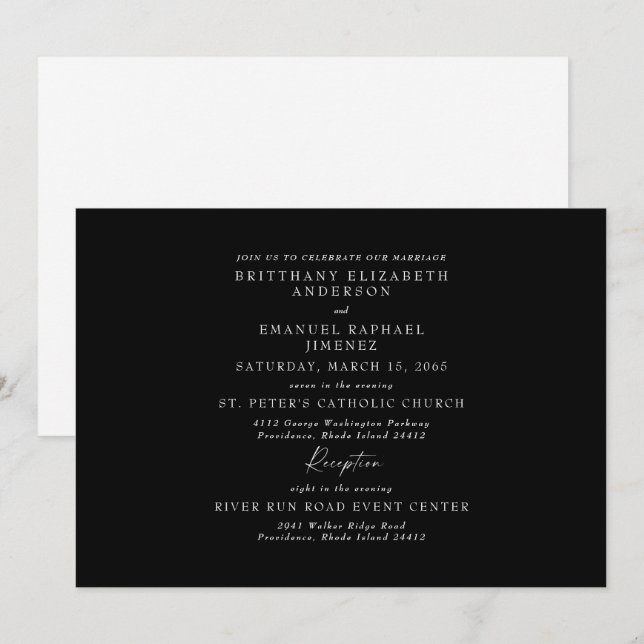 Élégant B/W Aucun parent Faire-part de mariage lis (Devant / Derrière)