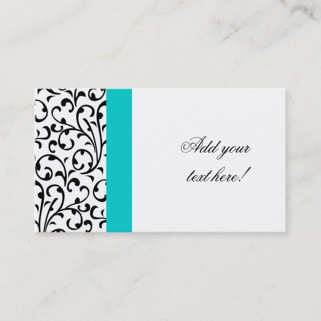 Elegant B & W Blue Business Card Modern Damask (Front)