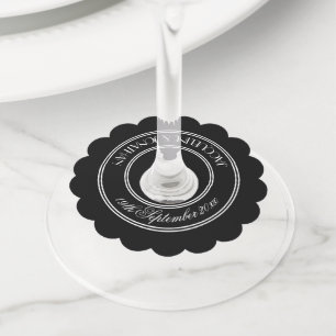elegant b & w personalized names wine glass tags
