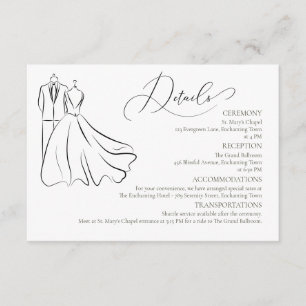 Elegant B&W Tux & Dress Formal  Wedding Details Enclosure Card