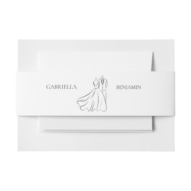 Elegant B&W Tux & Dress Formal Wedding Invitation Belly Band (Front Example)