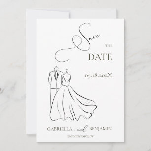 Elegant B&W Tux & Dress Save the Date Wedding Invitation