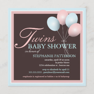 Elegant Baby Balloon Twins Baby Shower Invitation