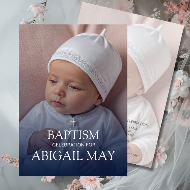 Elegant Baby Baptism Photo Minimalist Invitation (Creator Uploaded)