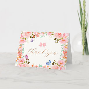 Elegant Baby Bloom Floral Butterfly Baby Shower  Thank You Card