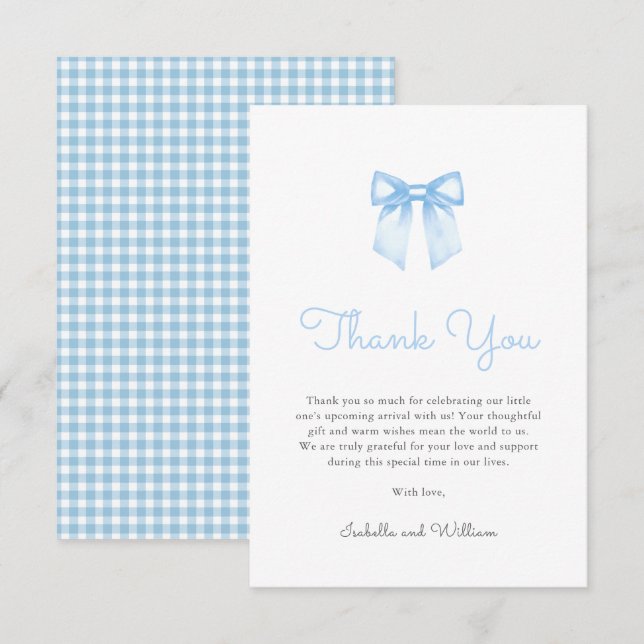 Elegant Baby Blue Bow Baby Shower Thank You Card (Front/Back)