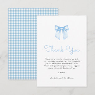 Elegant Baby Blue Bow Baby Shower Thank You Card