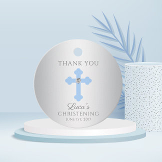 Elegant Baby Blue Cross Baptism/Christening Boy Favour Tags
