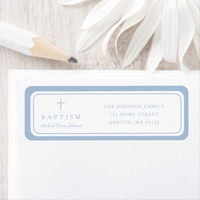 Elegant Baby Blue Cross Boy Baptism Address  (En situation)