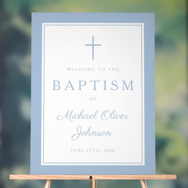 Elegant Baby Blue Cross Boy Baptism Welcome (Neutre)