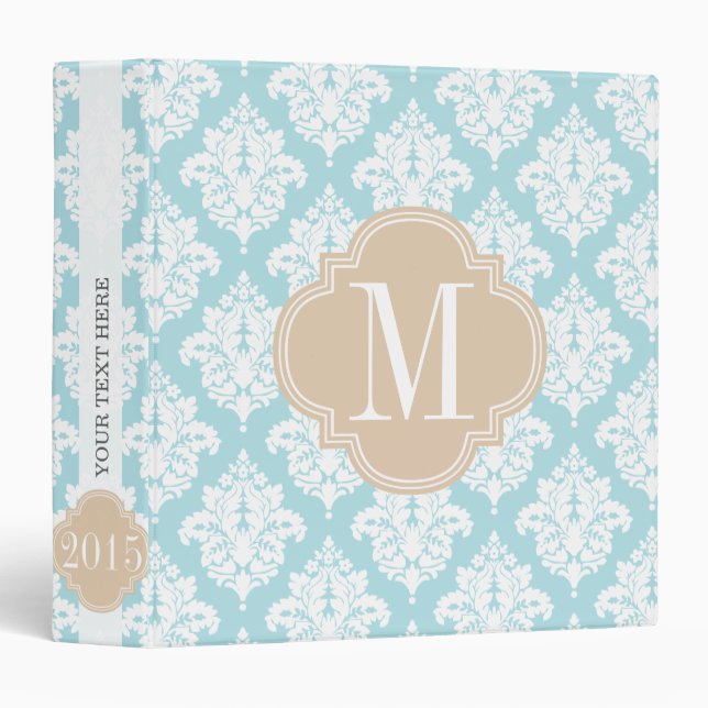 Elegant Baby Blue Damask Personalized Binder (Front/Spine)