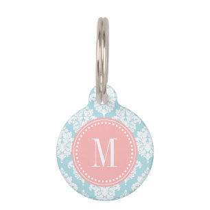 Elegant Baby Blue Damask Personalized Pet Tag