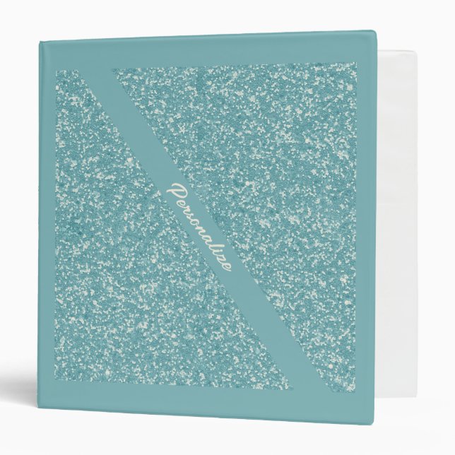 Elegant Baby Blue Glitter Trendy Chic Personalized Binder (Front/Inside)