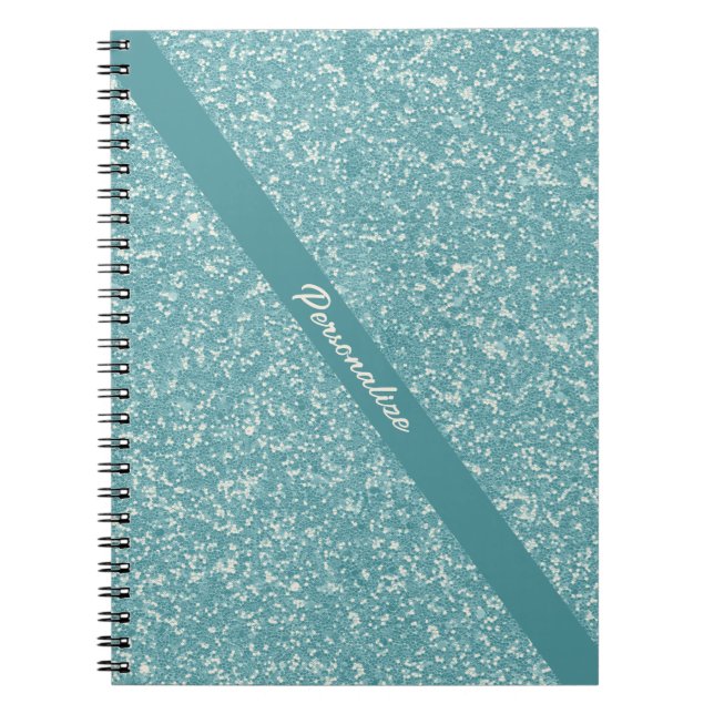 Elegant Baby Blue Glitter Trendy Chic Personalized Notebook (Front)