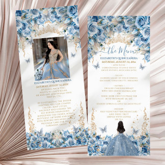 Elegant Baby Blue Gold Quinceanera Princess Crown Menu