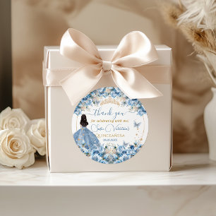 Elegant Baby Blue Gold Quinceanera Princess Tiara Classic Round Sticker