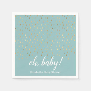 Elegant Baby Blue & Gold Raindrops Baby Shower Napkin