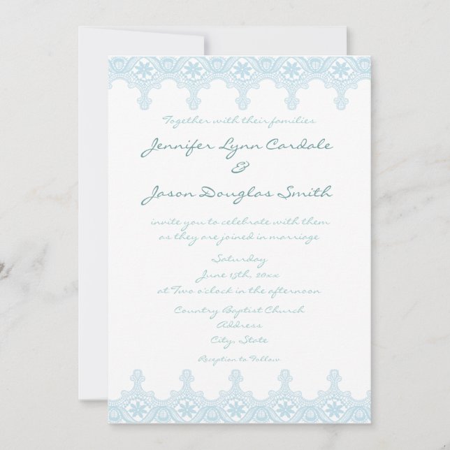 Elegant Baby Blue Lace White Wedding Invitations (Front)