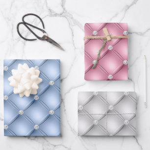 Elegant Baby Blue, Pink & White Diamond Tufted Wrapping Paper Sheet