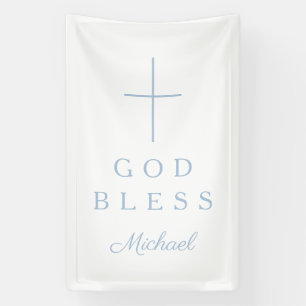Elegant Baby Blue Religious Cross Boy God Bless Banner