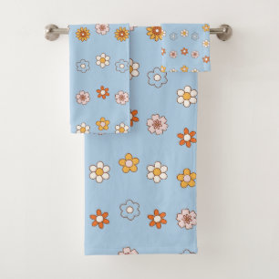 Elegant baby blue & yellow cute floral pattern bath towel set
