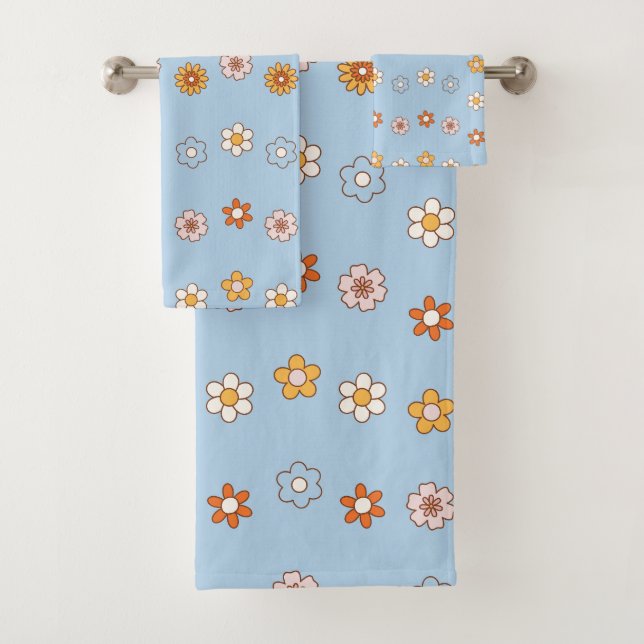 Elegant baby blue & yellow cute floral pattern bath towel set (Insitu)
