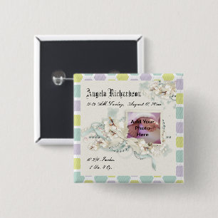 Elegant Baby Boy or Girl Scrapbook Photo Frame 2 Inch Square Button