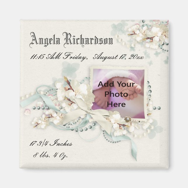 Elegant Baby Boy or Girl Scrapbook Photo Frame Magnet (Front)