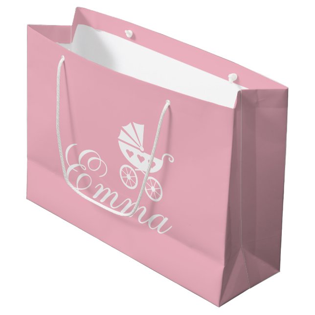 Elegant baby buggy carriage custom baby shower large gift bag (Front Angled)