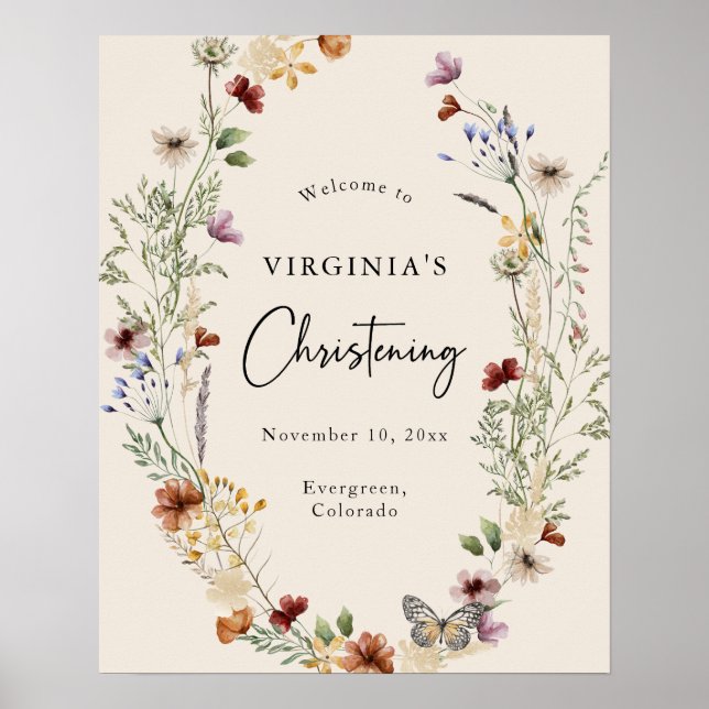 Élégant Baby Christening Welcome Poster (Devant)