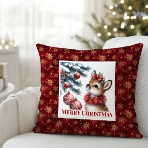 Elegant Baby Deer Cozy Winter Kids Room Decor Xmas Throw Pillow