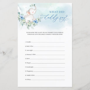 Elegant baby elephant blue What Did Daddy Say game