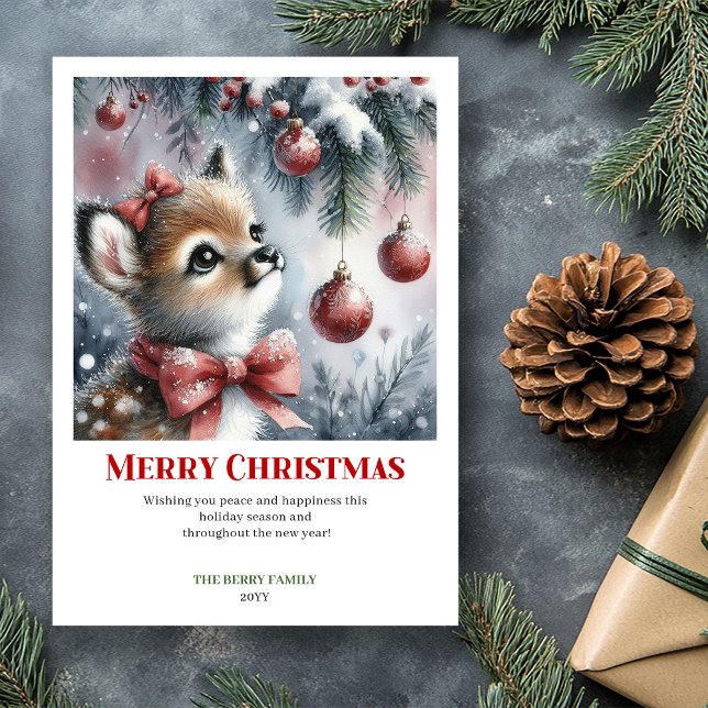 Elegant Baby Fawn Winter Scene Watercolor Greeting Holiday Card (Elegant Baby Fawn Winter Scene Watercolor Greeting Card

)