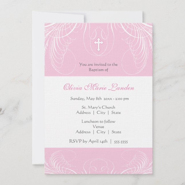 Elegant Baby Girl Baptism Invitation (Front)