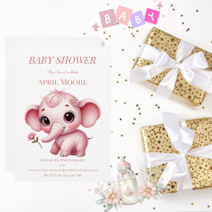 Elegant Baby Girl Pink Elephant Baby Shower Invitation