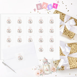 Elegant Baby Girl Pink Elephant Baby Shower Square Sticker