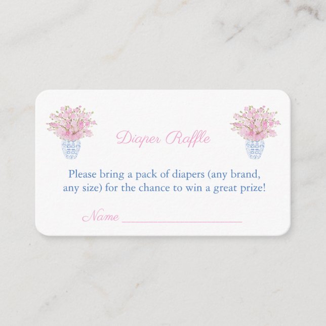 Elegant Baby Girl Shower Ginger Jar Diaper Raffle Enclosure Card (Front)