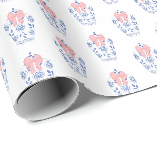 Elegant Baby Girl Shower Pink Ribbon Ginger Jar Wrapping Paper (Roll Corner)