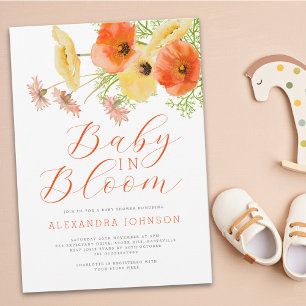 Elegant Baby In Bloom Orange Yellow Floral Invitation