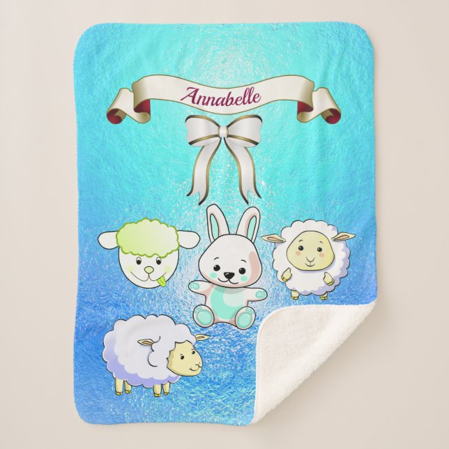 Elegant Baby Lambs Pattern   Name Personalize Sherpa Blanket (Front)