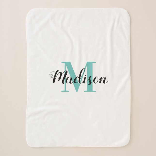 Elegant baby name monogram small sherpa blanket (Front)