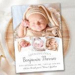 Elegant Baby Personalized 4 Photo Collage Birth Announcement<br><div class="desc">Announce your new baby to friends and family with these elegant and modern photo collage birth announcement cards. Customize with 4 of your favourite photos, and personalize with name, born date, birth stats. COPYRIGHT © 2020 Judy Burrows, Black Dog Art - All Rights Reserved. Elegant Baby Personalized 4 Photo Collage...</div>