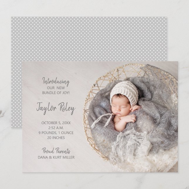 Elegant Baby Photo Birth Announcement (Front/Back)